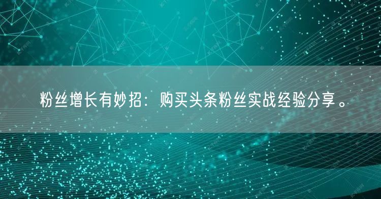 粉丝增长有妙招:购买头条粉丝实战经验分享。